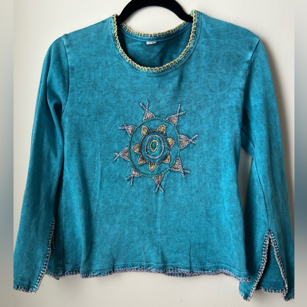 Boho Blue Embroidered Top- Rodeo Boutique Great Condition.